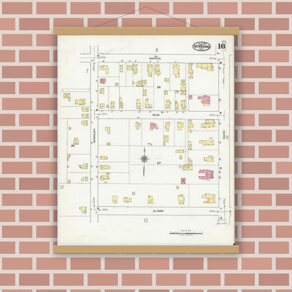 Old map wall art mockup — magnetic wood frame on brick wall — Sanborn Fire Insurance Map from Mount Morris, Livingston County, New York (1921), Sheet #0010