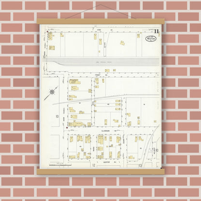 Old map wall art mockup — magnetic wood frame on brick wall — Sanborn Fire Insurance Map from Winton, Lackawanna County, Pennsylvania (1912), Sheet #0011