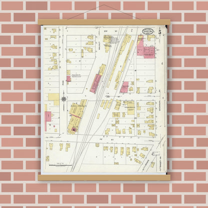 Old map wall art mockup — magnetic wood frame on brick wall — Sanborn Fire Insurance Map from Shelby, Oceana County, Michigan (1920), Sheet #0005