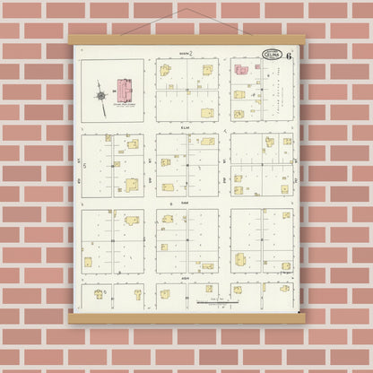 Old map wall art mockup — magnetic wood frame on brick wall — Sanborn Fire Insurance Map from Celina, Collin County, Texas (1920), Sheet #0006