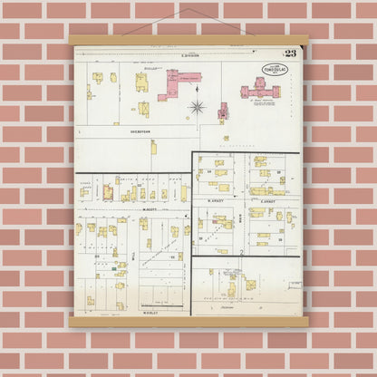 Old map wall art mockup — magnetic wood frame on brick wall — Sanborn Fire Insurance Map from Fond du Lac, Fond du Lac County, Wisconsin (1898), Sheet #0023