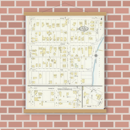 Old map wall art mockup — magnetic wood frame on brick wall — Sanborn Fire Insurance Map from West Palm Beach, Dade County, Florida (1912), Sheet #0004