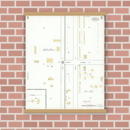 Old map wall art mockup — magnetic wood frame on brick wall — Sanborn Fire Insurance Map from Fontana, San Bernardino County, California (1926), Sheet #0005