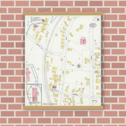 Old map wall art mockup — magnetic wood frame on brick wall — Sanborn Fire Insurance Map from Athol, Worcester County, Massachusetts (1905), Sheet #0006