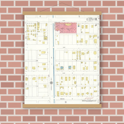 Old map wall art mockup — magnetic wood frame on brick wall — Sanborn Fire Insurance Map from El Centro, Imperial County, California (1922), Sheet #0011