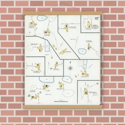 Old map wall art mockup — magnetic wood frame on brick wall — Sanborn Fire Insurance Map from Joplin, Jasper County, Missouri (1900), Sheet #0027