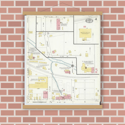 Old map wall art mockup — magnetic wood frame on brick wall — Sanborn Fire Insurance Map from Marysville, Union County, Ohio (1916), Sheet #0004