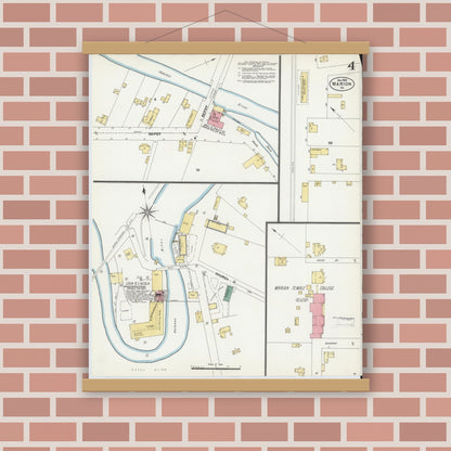 Old map wall art mockup — magnetic wood frame on brick wall — Sanborn Fire Insurance Map from Marion, Smyth County, Virginia (1902), Sheet #0004