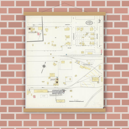 Old map wall art mockup — magnetic wood frame on brick wall — Sanborn Fire Insurance Map from Rockdale, Milam County, Texas (1912), Sheet #0002