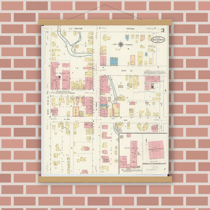 Old map wall art mockup — magnetic wood frame on brick wall — Sanborn Fire Insurance Map from Buchanan, Berrien County, Michigan (1911), Sheet #0003