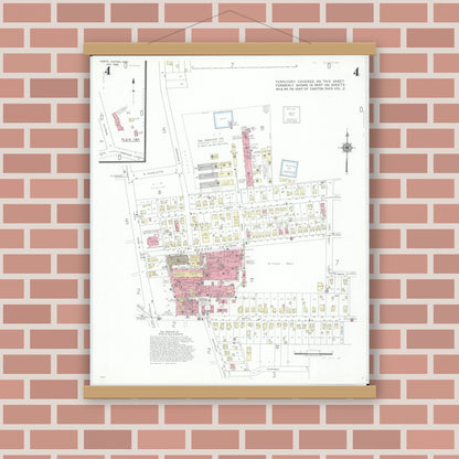 Old map wall art mockup — magnetic wood frame on brick wall — Sanborn Fire Insurance Map from North Canton, Stark County, Ohio (1948), Sheet #0004