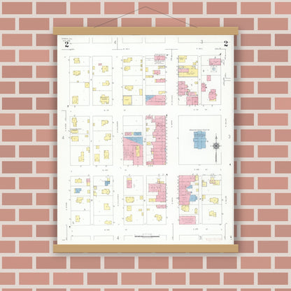 Old map wall art mockup — magnetic wood frame on brick wall — Sanborn Fire Insurance Map from Eureka, Woodford County, Illinois (1941), Sheet #0002