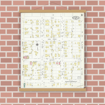 Old map wall art mockup — magnetic wood frame on brick wall — Sanborn Fire Insurance Map from Poplar Bluff, Butler County, Missouri (1910), Sheet #0008