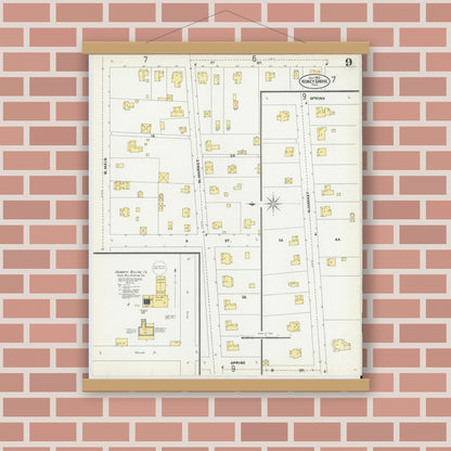 Old map wall art mockup — magnetic wood frame on brick wall — Sanborn Fire Insurance Map from Honey Grove, Fannin County, Texas (1902), Sheet #0009