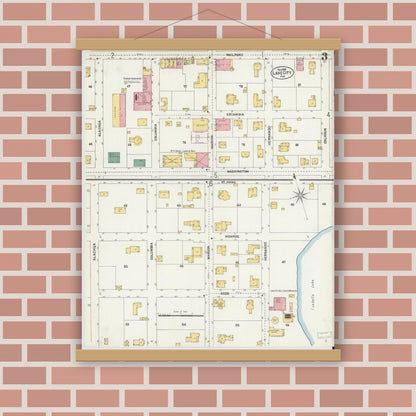 Old map wall art mockup — magnetic wood frame on brick wall — Sanborn Fire Insurance Map from Lake City, Columbia County, Florida (1902), Sheet #0003