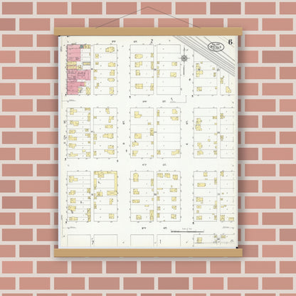 Old map wall art mockup — magnetic wood frame on brick wall — Sanborn Fire Insurance Map from Wells, Faribault County, Minnesota (1909), Sheet #0006