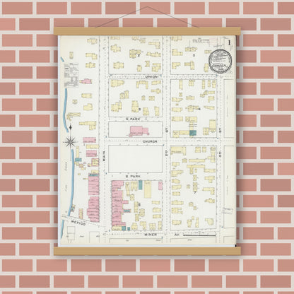 Old map wall art mockup — magnetic wood frame on brick wall — Sanborn Fire Insurance Map from Camden, Oneida County, New York (1891) - Complete Map Set