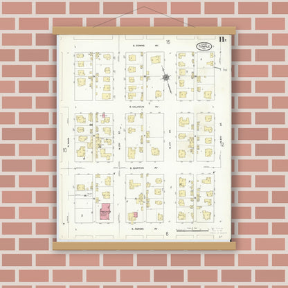 Old map wall art mockup — magnetic wood frame on brick wall — Sanborn Fire Insurance Map from Temple, Bell County, Texas (1910), Sheet #0011