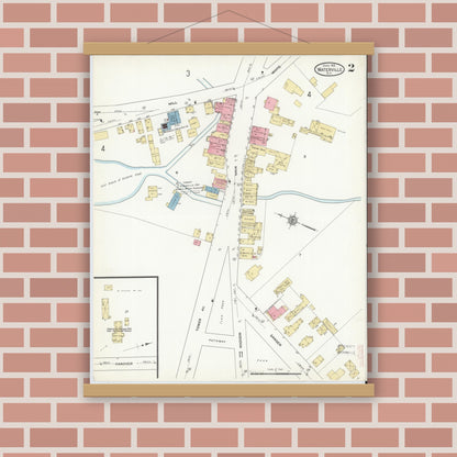 Old map wall art mockup — magnetic wood frame on brick wall — Sanborn Fire Insurance Map from Waterville, Oneida County, New York (1912), Sheet #0002