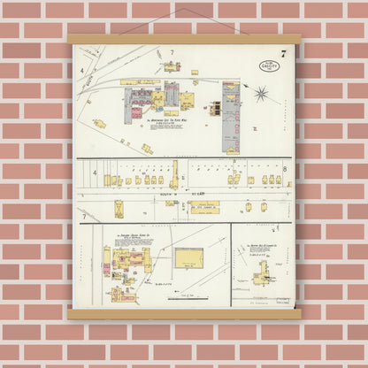 Old map wall art mockup — magnetic wood frame on brick wall — Sanborn Fire Insurance Map from Gas City, Grant County, Indiana (1898), Sheet #0007