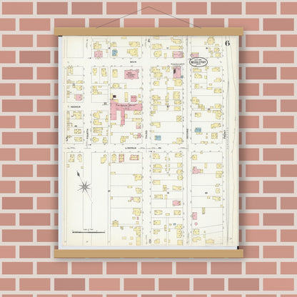 Old map wall art mockup — magnetic wood frame on brick wall — Sanborn Fire Insurance Map from Middleport, Meigs County, Ohio (1908), Sheet #0006