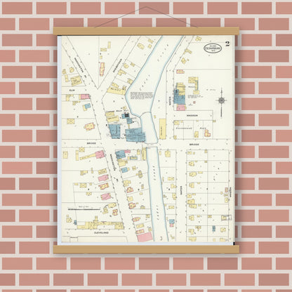Old map wall art mockup — magnetic wood frame on brick wall — Sanborn Fire Insurance Map from Cedarburg, Ozaukee County, Wisconsin (1910), Sheet #0002