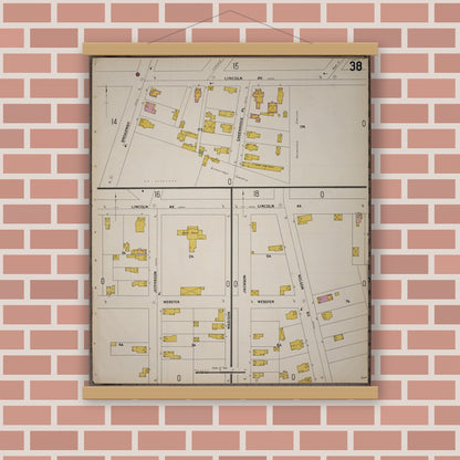 Old map wall art mockup — magnetic wood frame on brick wall — Sanborn Fire Insurance Map from Saratoga, Saratoga County, New York (1900), Sheet #0038