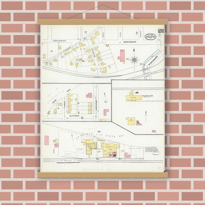 Old map wall art mockup — magnetic wood frame on brick wall — Sanborn Fire Insurance Map from Staunton, Independent Cities, Virginia (1904), Sheet #0022