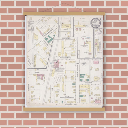 Old map wall art mockup — magnetic wood frame on brick wall — Sanborn Fire Insurance Map from Taylorville, Christian County, Illinois (1886) - Complete Map Set