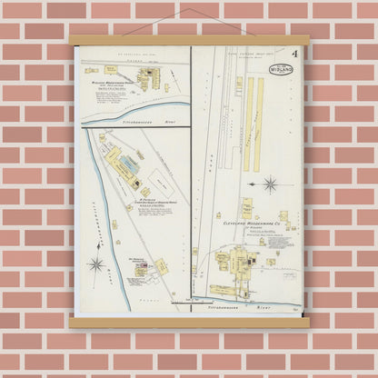 Old map wall art mockup — magnetic wood frame on brick wall — Sanborn Fire Insurance Map from Midland, Midland County, Michigan (1889), Sheet #0004