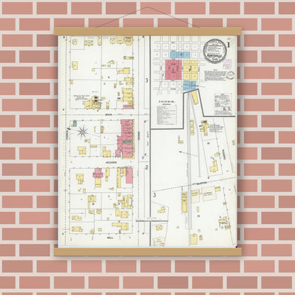 Old map wall art mockup — magnetic wood frame on brick wall — Sanborn Fire Insurance Map from Huntsville, Walker County, Texas (1901) - Complete Map Set