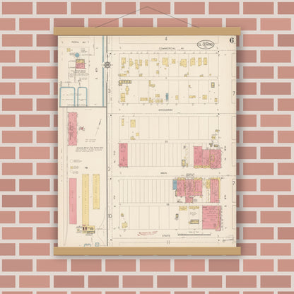 Old map wall art mockup — magnetic wood frame on brick wall — Sanborn Fire Insurance Map from El Centro, Imperial County, California (1914), Sheet #0006