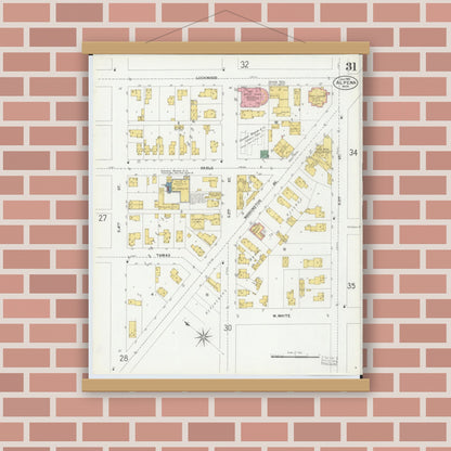 Old map wall art mockup — magnetic wood frame on brick wall — Sanborn Fire Insurance Map from Alpena, Alpena County, Michigan (1901), Sheet #0031