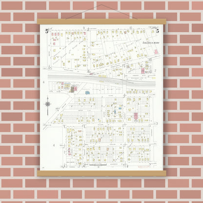 Old map wall art mockup — magnetic wood frame on brick wall — Sanborn Fire Insurance Map from Glen Ellyn, Du Page County, Illinois (1940), Sheet #0005