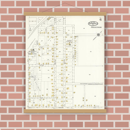 Old map wall art mockup — magnetic wood frame on brick wall — Sanborn Fire Insurance Map from Stephenville, Erath County, Texas (1921), Sheet #0006