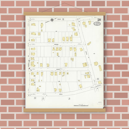 Old map wall art mockup — magnetic wood frame on brick wall — Sanborn Fire Insurance Map from Clinton, Worcester County, Massachusetts (1911), Sheet #0020