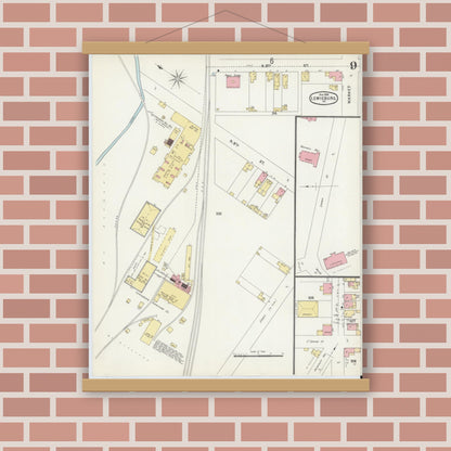 Old map wall art mockup — magnetic wood frame on brick wall — Sanborn Fire Insurance Map from Lewisburg, Union County, Pennsylvania (1896), Sheet #0009