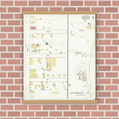 Old map wall art mockup — magnetic wood frame on brick wall — Sanborn Fire Insurance Map from Spring Hope, Nash County, North Carolina (1911), Sheet #0004