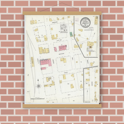 Old map wall art mockup — magnetic wood frame on brick wall — Sanborn Fire Insurance Map from Dade City, Pasco County, Florida (1908) - Complete Map Set
