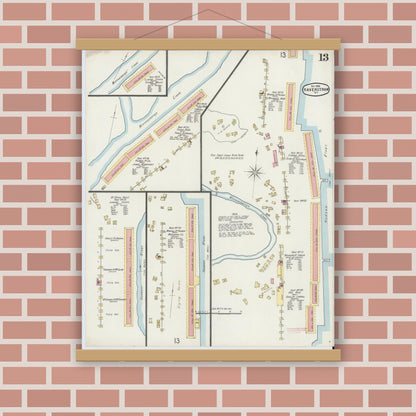 Old map wall art mockup — magnetic wood frame on brick wall — Sanborn Fire Insurance Map from Haverstraw, Rockland County, New York (1896), Sheet #0013