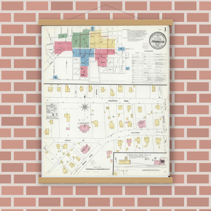 Old map wall art mockup — magnetic wood frame on brick wall — Sanborn Fire Insurance Map from Farmington, Saint Francois County, Missouri (1908) - Complete Map Set