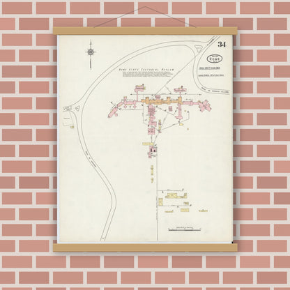 Old map wall art mockup — magnetic wood frame on brick wall — Sanborn Fire Insurance Map from Rome, Oneida County, New York (1914), Sheet #0034