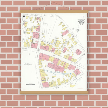 Old map wall art mockup — magnetic wood frame on brick wall — Sanborn Fire Insurance Map from Athol, Worcester County, Massachusetts (1936), Sheet #0006