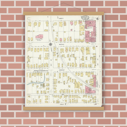 Old map wall art mockup — magnetic wood frame on brick wall — Sanborn Fire Insurance Map from Franklin, Venango County, Pennsylvania (1912), Sheet #0006