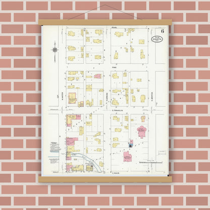 Old map wall art mockup — magnetic wood frame on brick wall — Sanborn Fire Insurance Map from Sparta, Monroe County, Wisconsin (1911), Sheet #0006