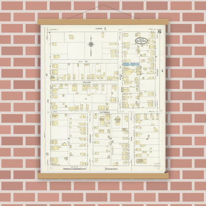 Old map wall art mockup — magnetic wood frame on brick wall — Sanborn Fire Insurance Map from Old Forge, Lackawanna County, Pennsylvania (1914), Sheet #0006