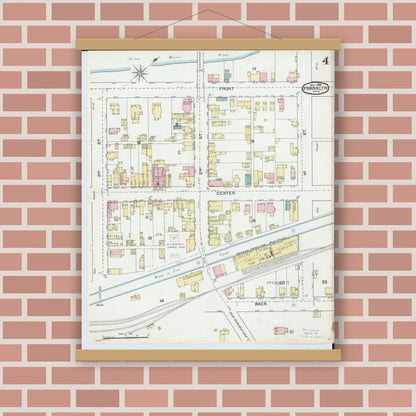 Old map wall art mockup — magnetic wood frame on brick wall — Sanborn Fire Insurance Map from Franklin, Warren County, Ohio (1892), Sheet #0004