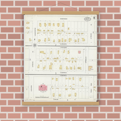 Old map wall art mockup — magnetic wood frame on brick wall — Sanborn Fire Insurance Map from Dwight, Livingston County, Illinois (1898), Sheet #0005