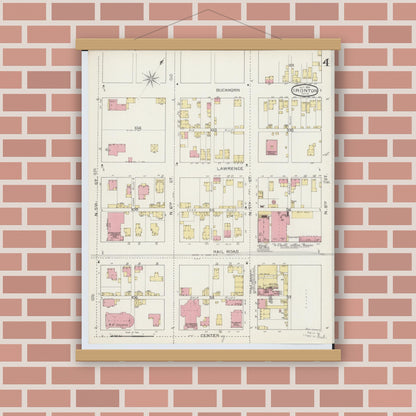 Old map wall art mockup — magnetic wood frame on brick wall — Sanborn Fire Insurance Map from Ironton, Lawrence County, Ohio (1893), Sheet #0004