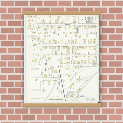 Old map wall art mockup — magnetic wood frame on brick wall — Sanborn Fire Insurance Map from Caldwell, Noble County, Ohio (1911), Sheet #0008